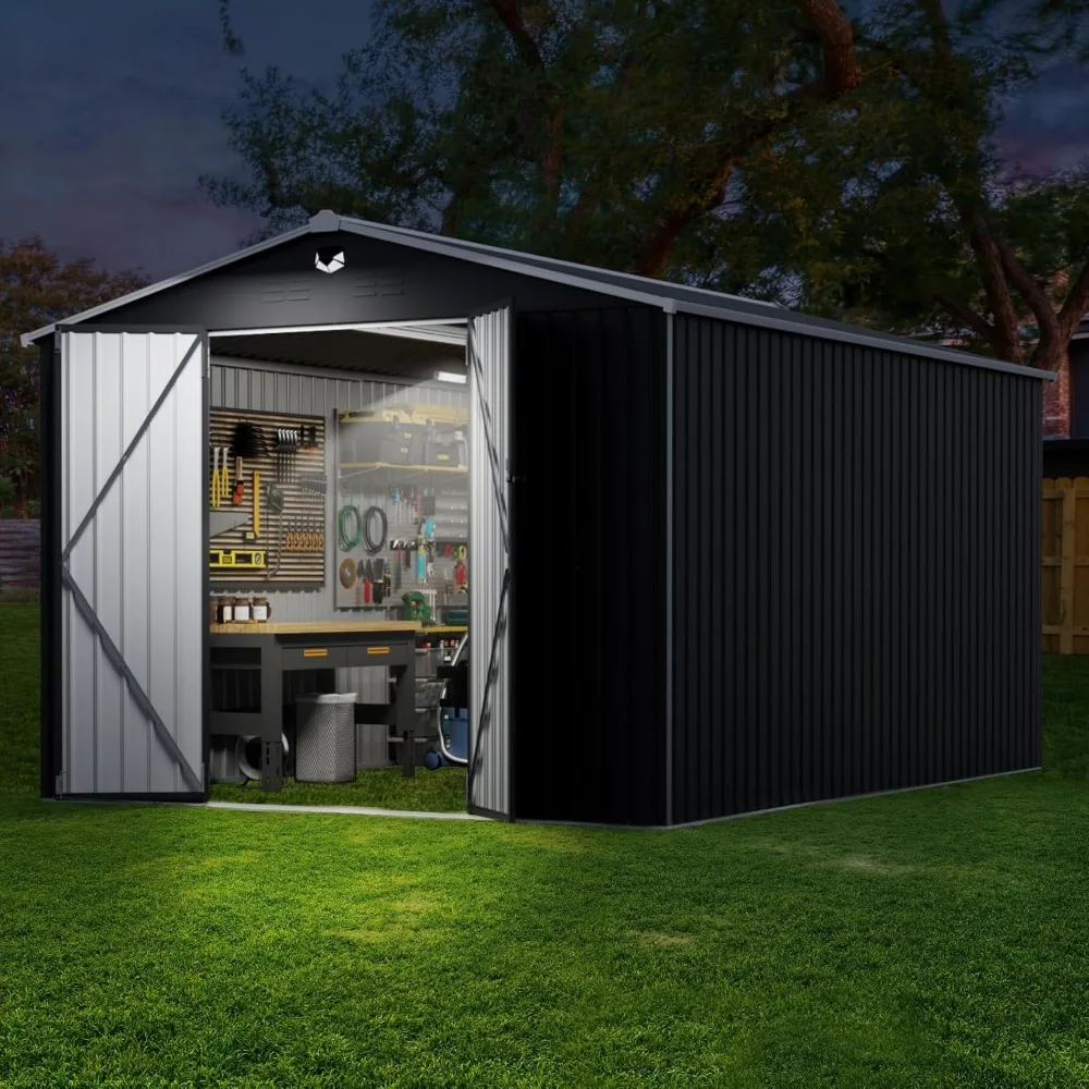 

10x14 FT Metal Storage Shed, Outdoor Tool Sheds with Lockable Door, Large Heavy Duty Tool Sheds, Outside Waterproof Storage Buil