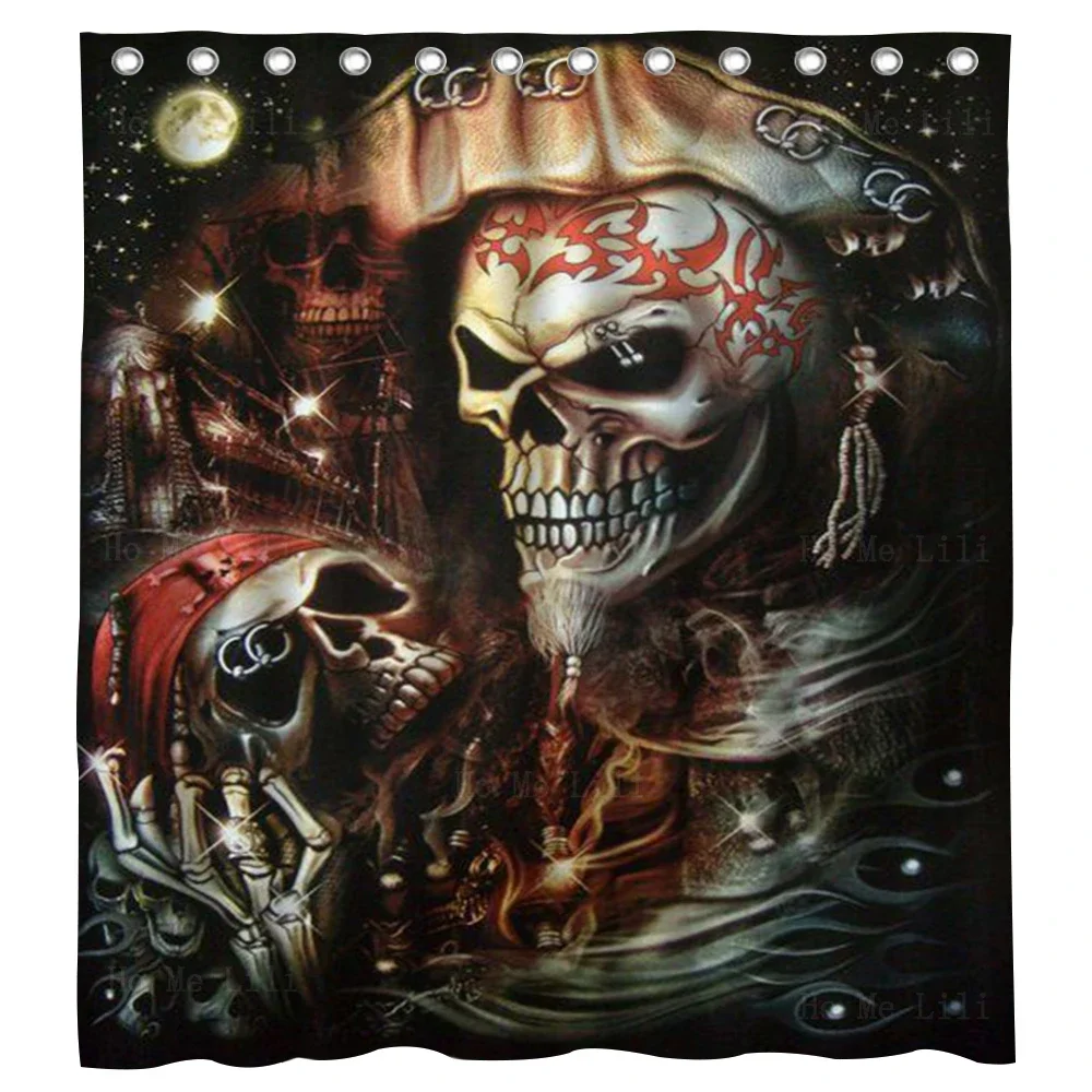 Modern Art Pirate Skull Rock Band Heavy Locomotive Jack O' Lantern Halloween Shower Curtain By Ho Me Lili For Bathroom Decor