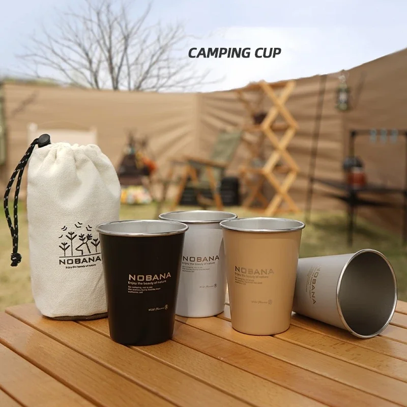 4PCS/set 304 Stainless Steel Outdoor Camping Cup Set Portable Travel Coffee Cup Picnic Barbecue Beer Cup