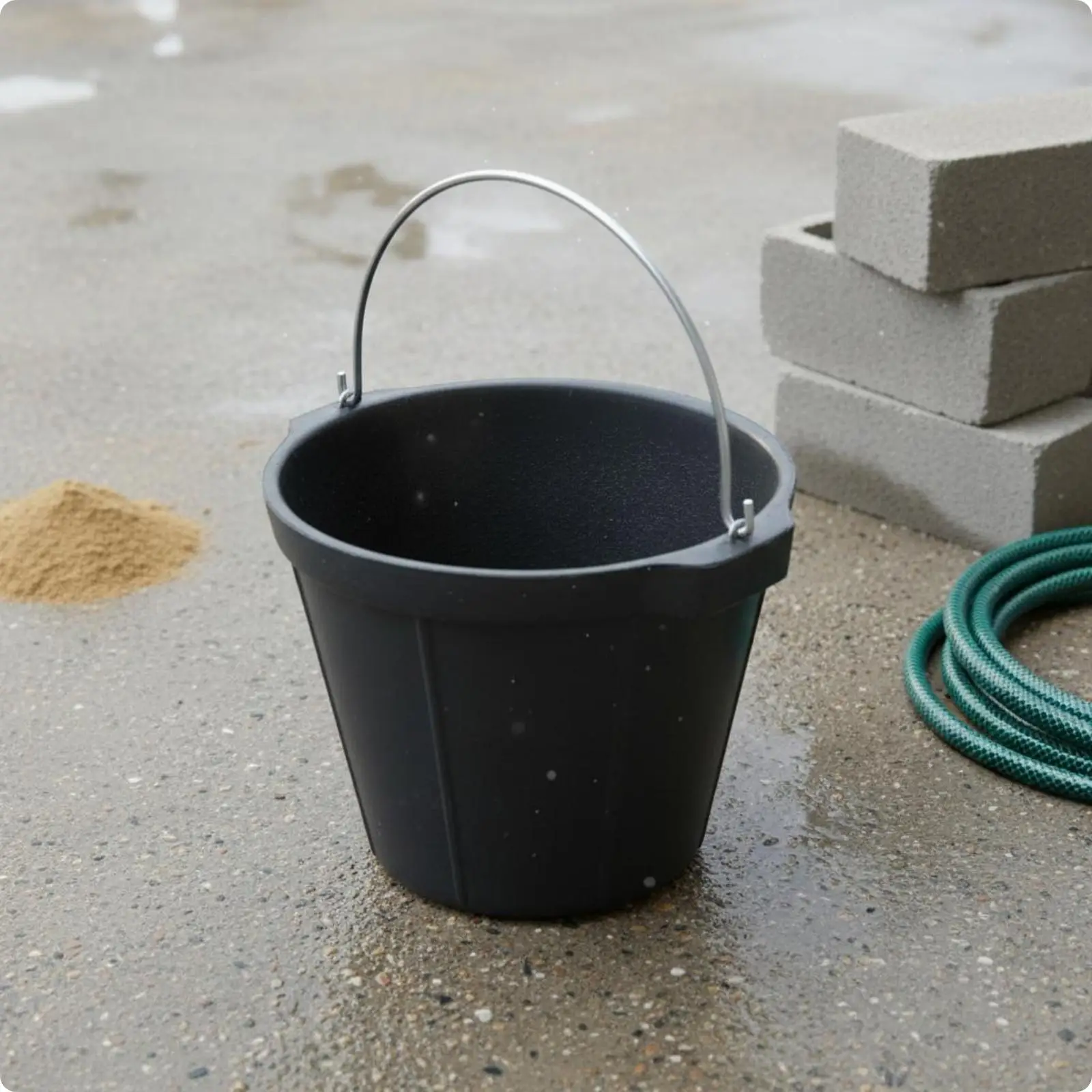Heavy Duty Black Rubber Storage Barrel 8L Large Capacity Organizer Bucket with Metal Handle for Farm and Garage