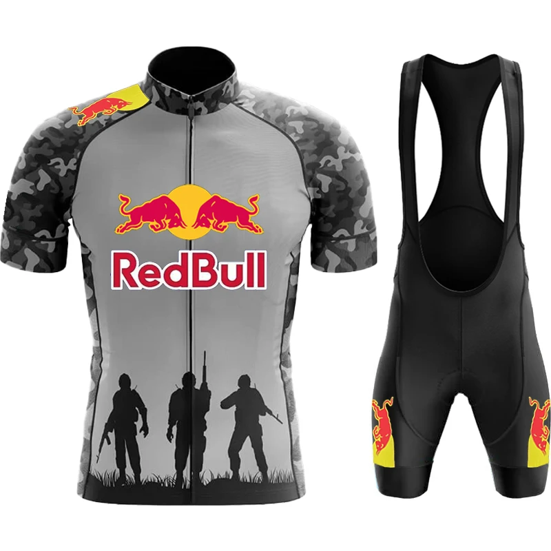 

Cycling Jerseys Red Bull Men's Jersey Set Mtb Pants Bike Clothing Man Bicycle Outfit Bib Jacket Mountain Cycle Short Sleeves Gel