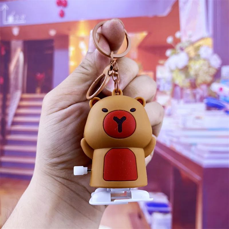 Creative Clockwork Walking Capybara Toy Keychain Cute Student Bag Decoration Charm Walking Capybara Toy BB Barking Doll Charms