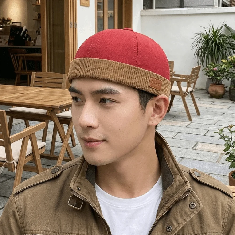 Casual Corduroy Splicing Dome Melon Cap Brimless Adjustable Landlord Hat Solid Color Hip Hop Docker Hat Women