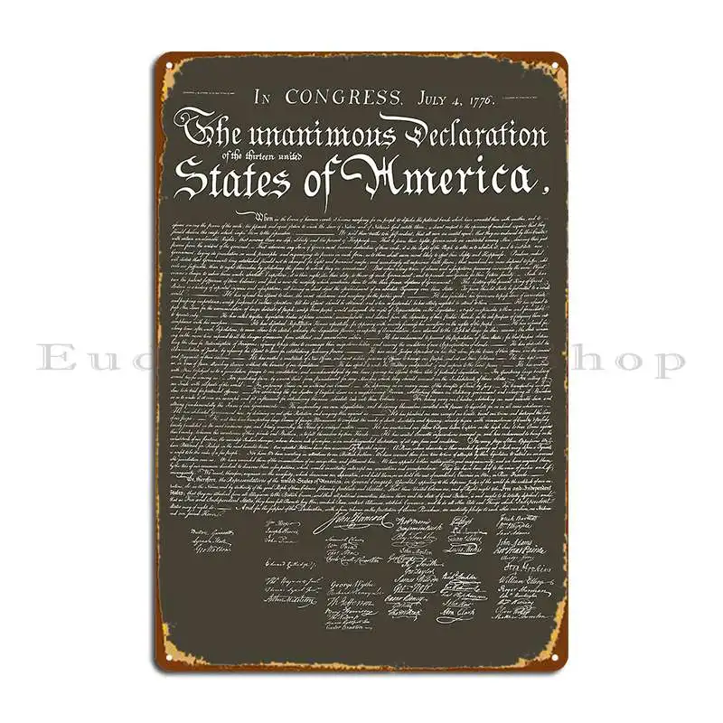 Us Declaration Of Independence Dark Metal Sign Vintage Funny Club Plaques Printed Tin Sign Poster