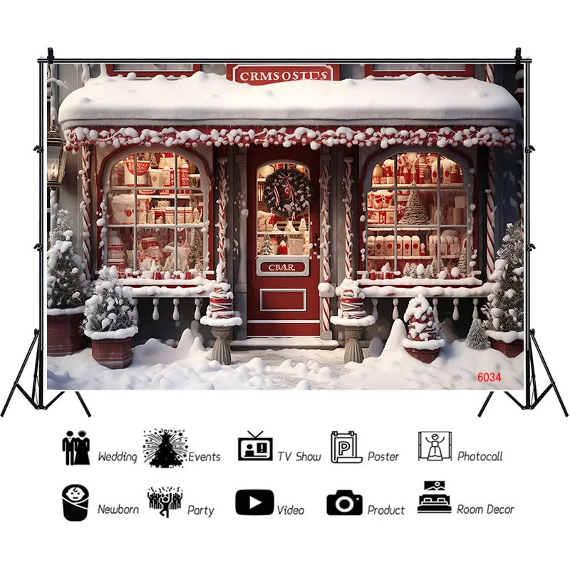 

ZHISUXI Christmas Day Candy Family Portrait Photography Backdrop Wooden Door Snowman Cinema New Year Background Prop WW-08