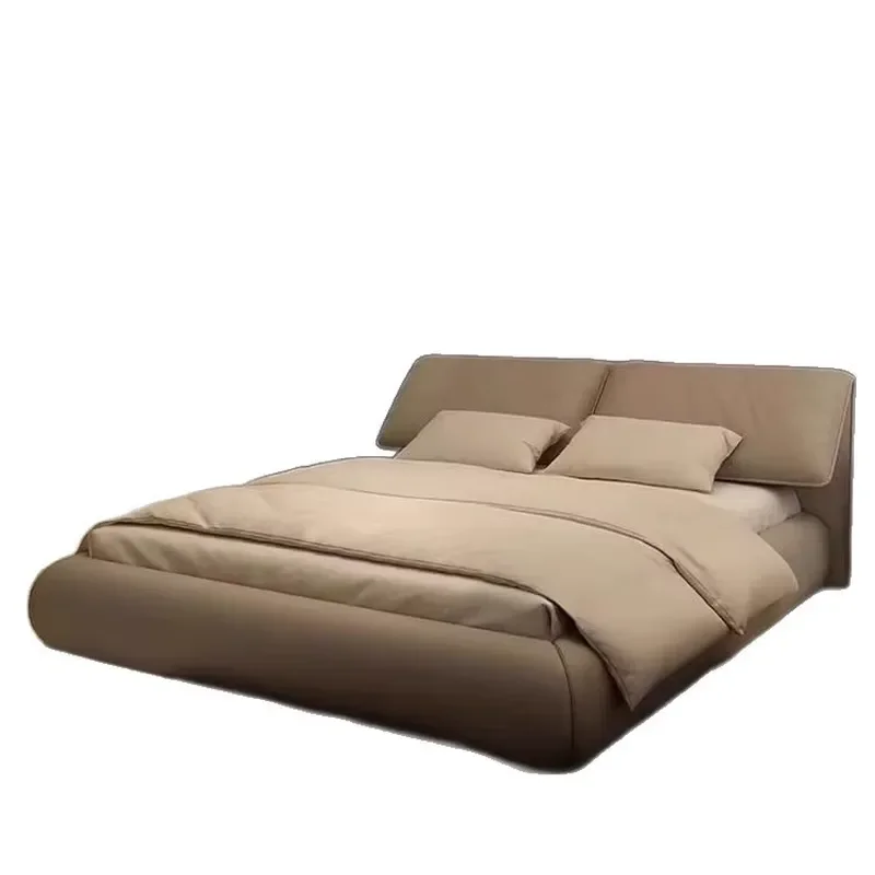Modern Minimalist Italian Style Low Key Queen Bed Luxury Upholstered Floor to Ceiling Bed Master Bedroom Furniture