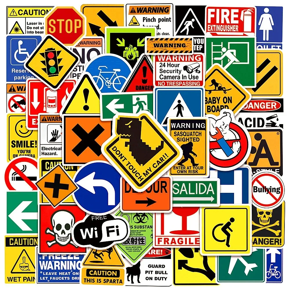 10/30/50/100PCS Danger Banning Signs Warning Stickers Decals Toys DIY for Phone Laptop Motorcycle Helmet Bike Waterproof Sticker