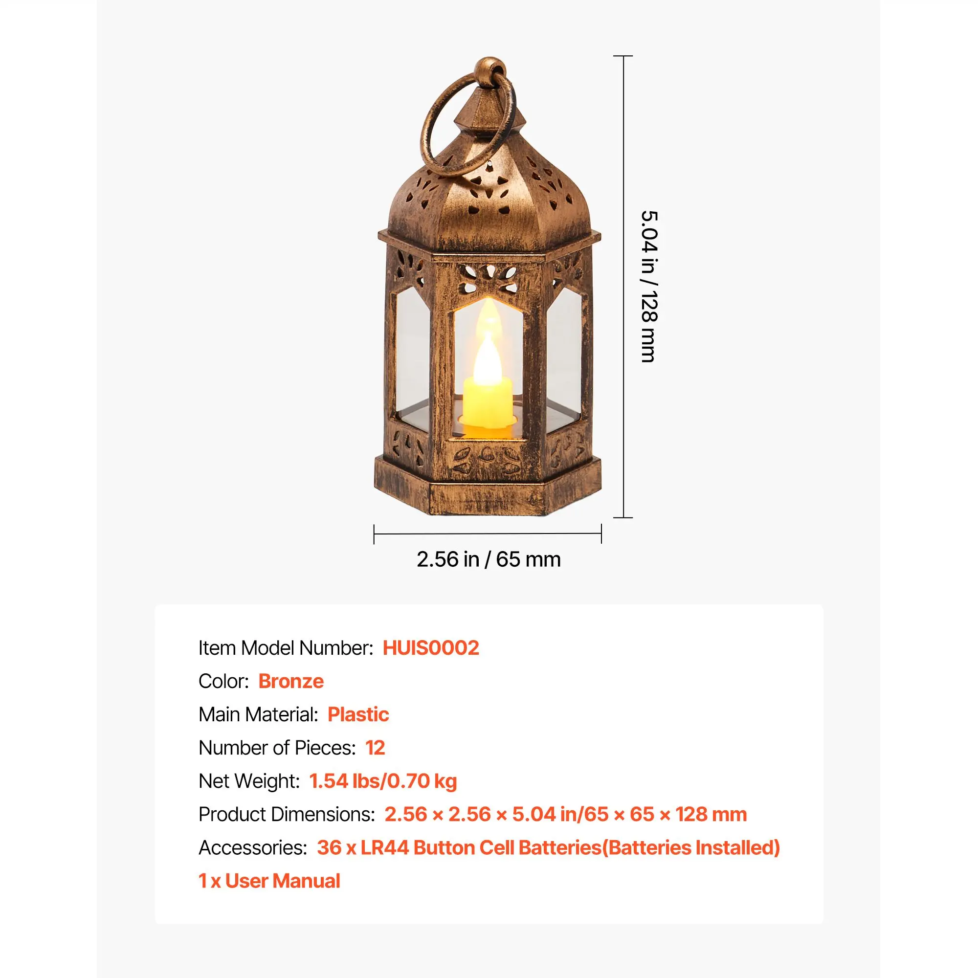 12 Pcs Decorative Candle Lantern, LED Electric Flameless Candle, Plastic LED Holder with Glass, Wall Hanging Indoor Porch Lanterns for Wedding Table Party Farmhouse Indoor Decor, Bronze
