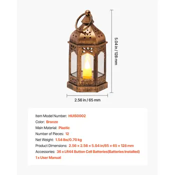 12 Pcs Decorative Candle Lantern, LED Electric Flameless Candle, Plastic LED Holder with Glass, Wall Hanging Indoor Porch Lanterns for Wedding Table Party Farmhouse Indoor Decor, Bronze 1