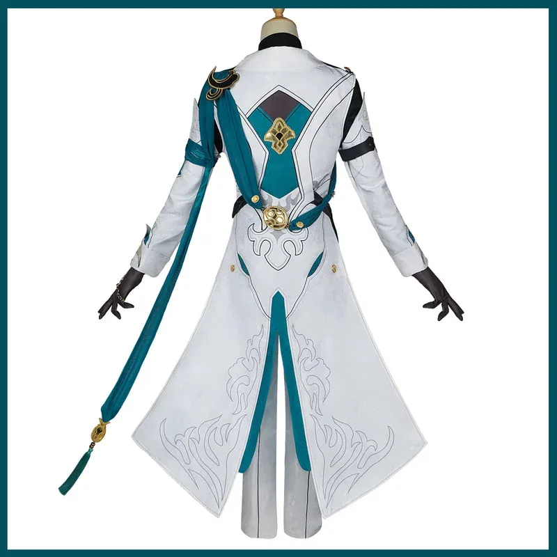 Juego Luocha Honkai: disfraz de Star Rail, disfraz de Xianzhou Luofu Luo Cha, capa blanca, uniforme, peluca, zapato, traje de Carnaval para hombre de 5 pies