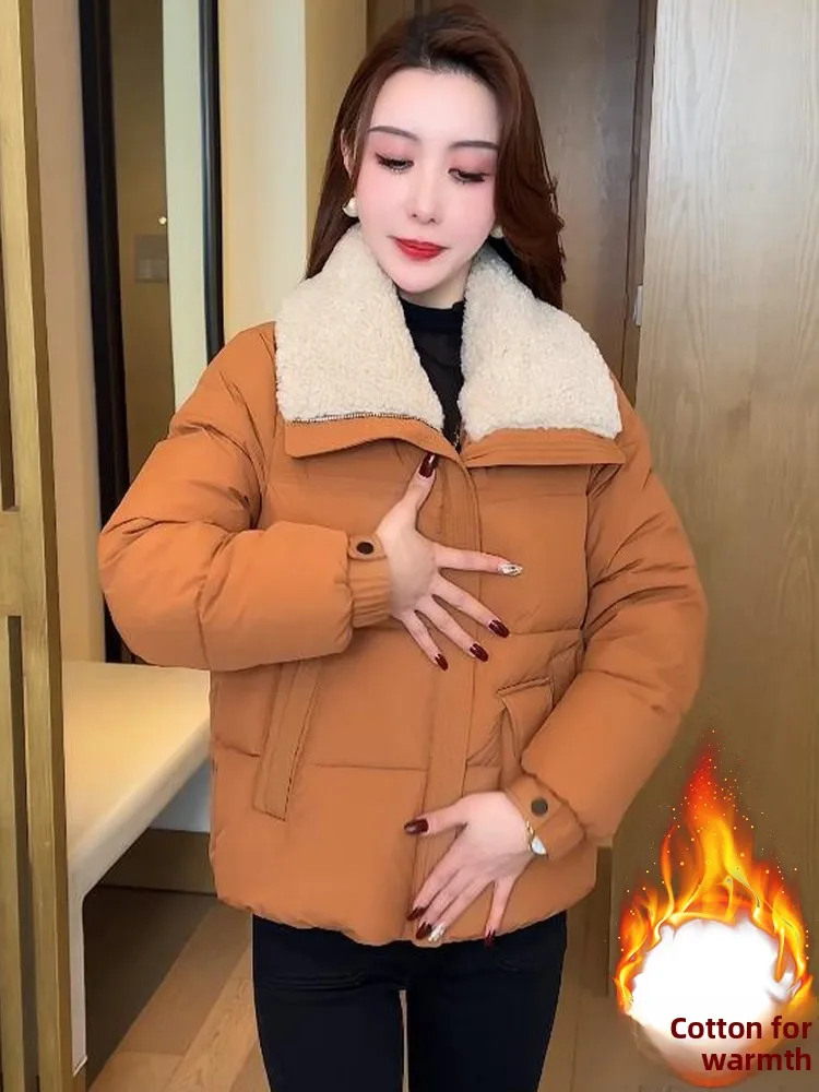 

Faionable Patchwork Thiened Cotton Jaet Women's Winter New Loose Cotton Padded Warm Stand Collar ort Coat