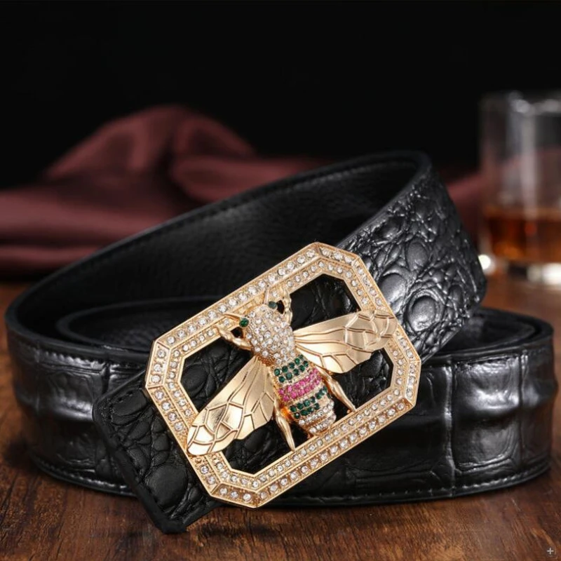 New Belts Men and Women Unisex Fashion Shiny Bee Design Buckle High Quality Waist Shaper Leather Belts