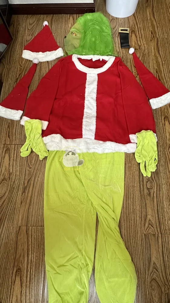 Green Grinch Cosplay Costumes Attire Clothing Mask Halloween Comic-Con Carnival Clothing Outfi Party Halloween Set