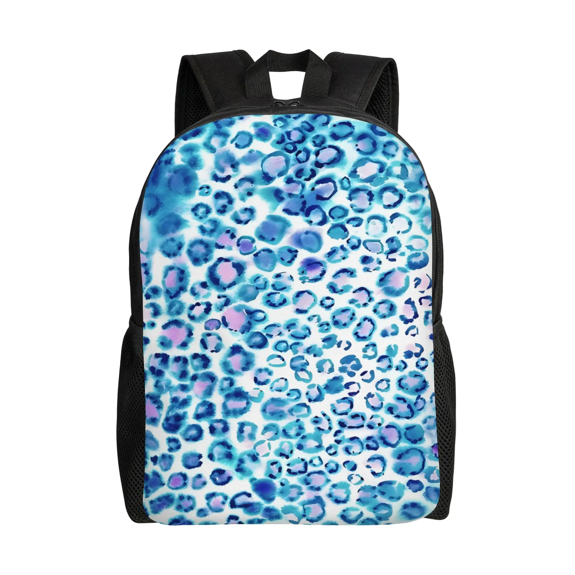 Back to school season Watercolor Leopard Print In Petrol And Magenta Schoolbag Leopard Print Male Lady Snack Storage Backpack