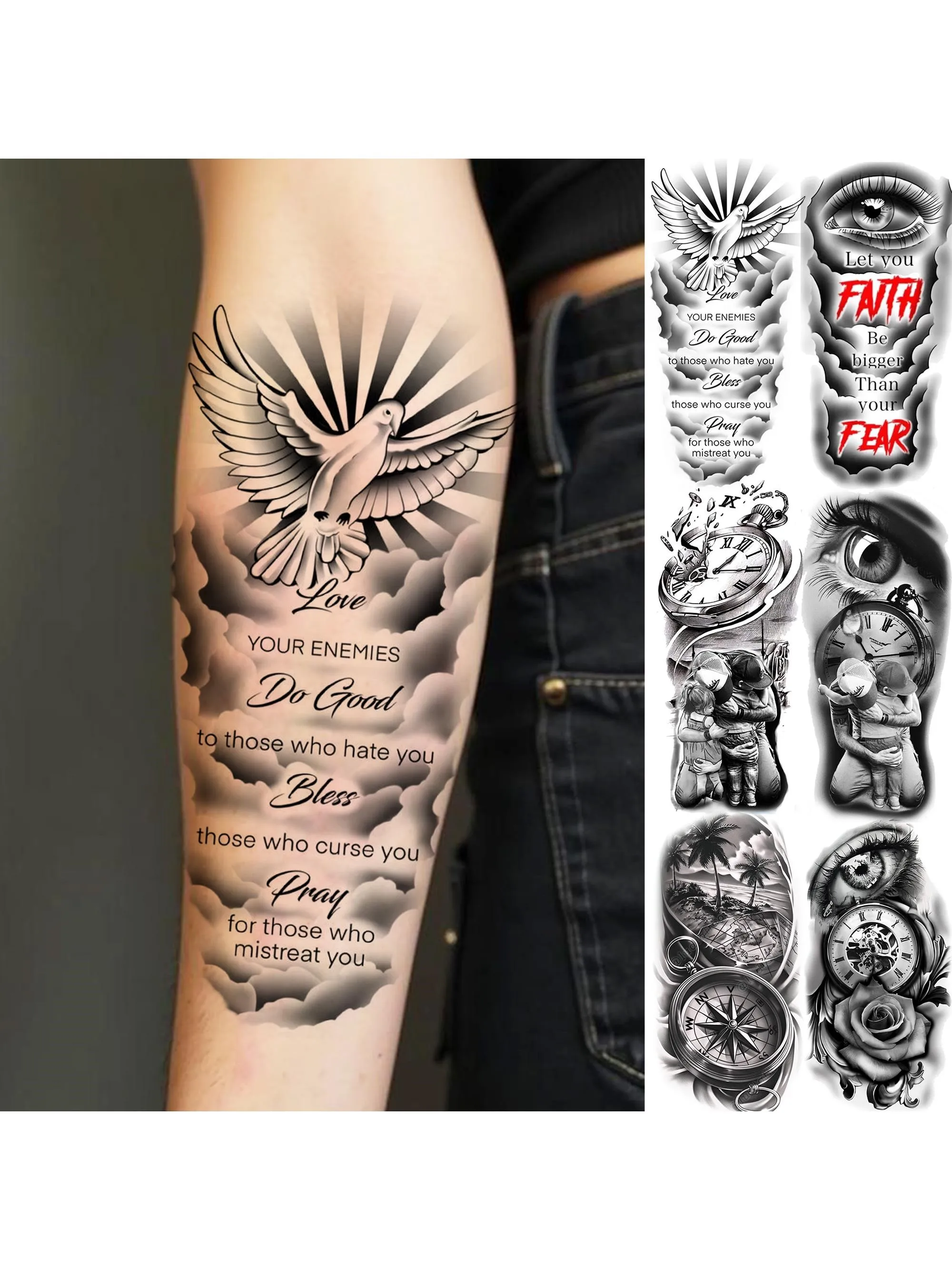 1 feuille bénédiction croyance foi gravé tatouages temporaires famille amour Tatoos imperméable réaliste faux tatouage autocollants longue durée