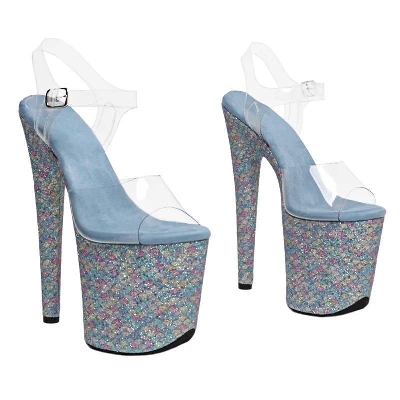

Leecabe 20cm/ 8inches Clear PVC upper open toe fashion sexy Glitter platform high heel stripper heel pole dance Sandals shoes