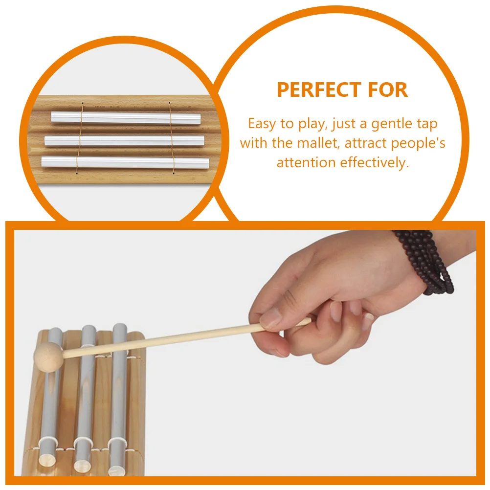 Carrilhão de vento de percussão, 3 notas, tubos de alumínio e madeira de faia, superfície lisa, design profissional para meditação, yoga, sala de aula