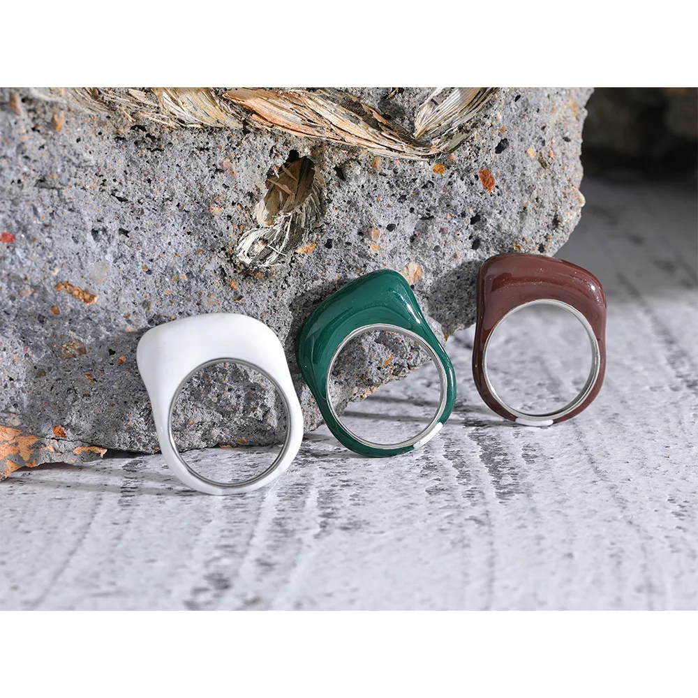 Yhpup White Green Coffee Enamel Stainless Steel Minimalistyczny pierścionek INS Chic dla kobiet Spersonalizowany prezent na palec — zdjęcie 4