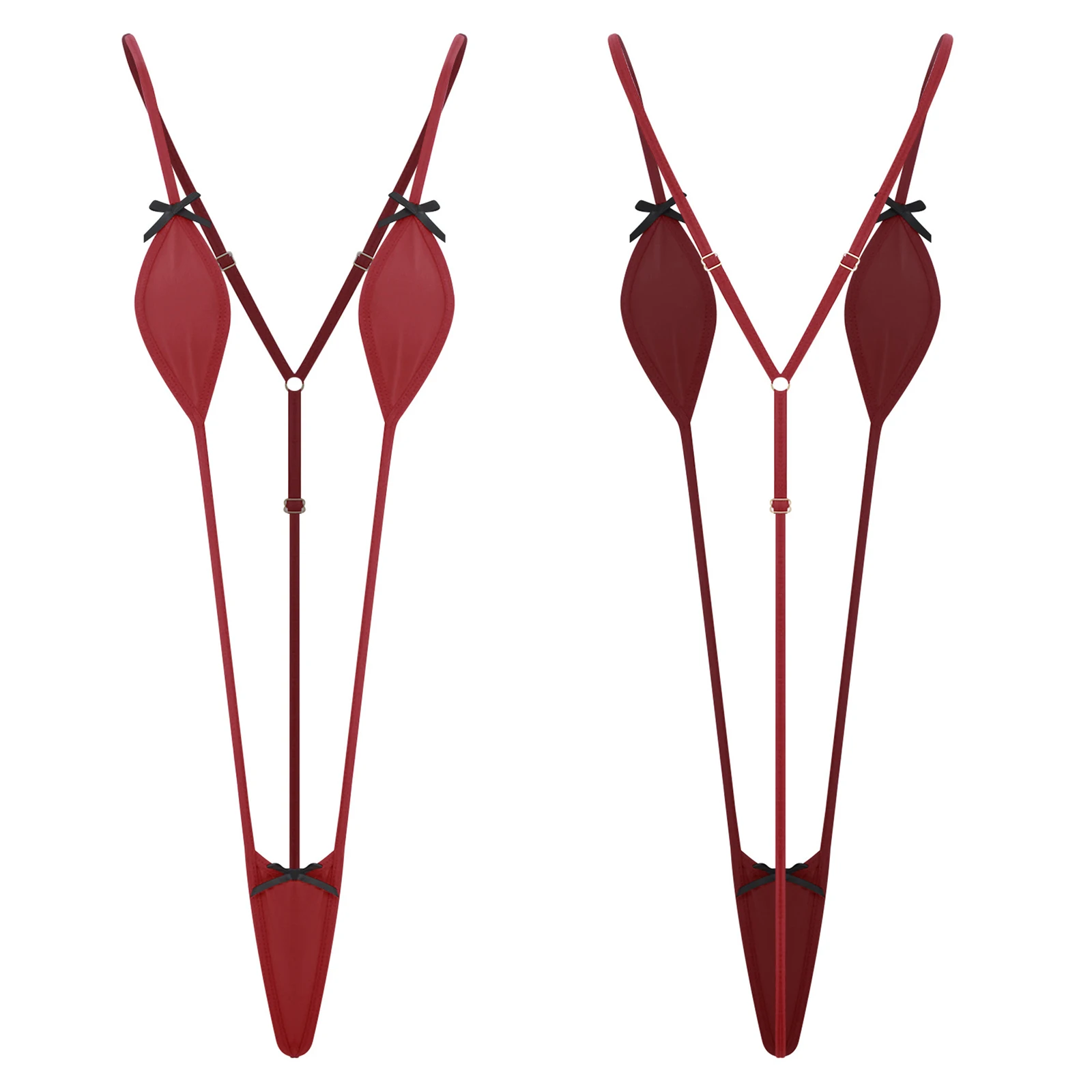 Sexy Womens One-piece Micro Bikini Bodysuit Bows Bathing Suit Adjustable Spaghetti Mini Nipple Cover G-string Sling Swimsuit