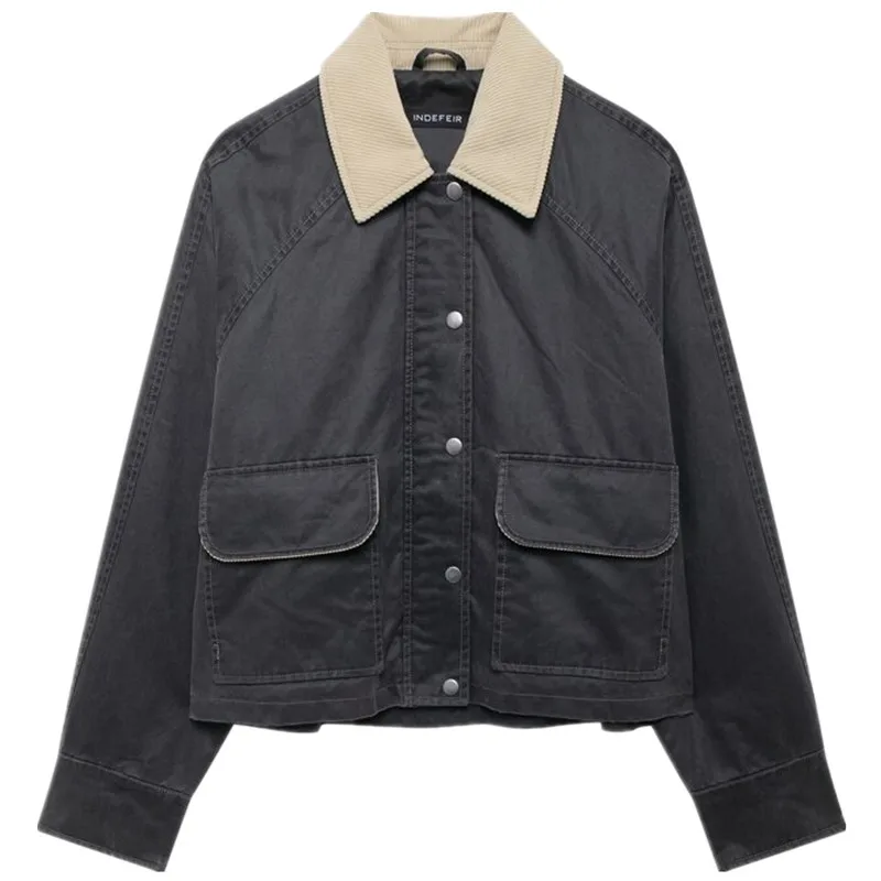 

2024 Autumn New Sle Women's Jaet Long Sve Turn-down Collar Simple Color Blo Versatile Outerwear Loose Fit Regular Le...