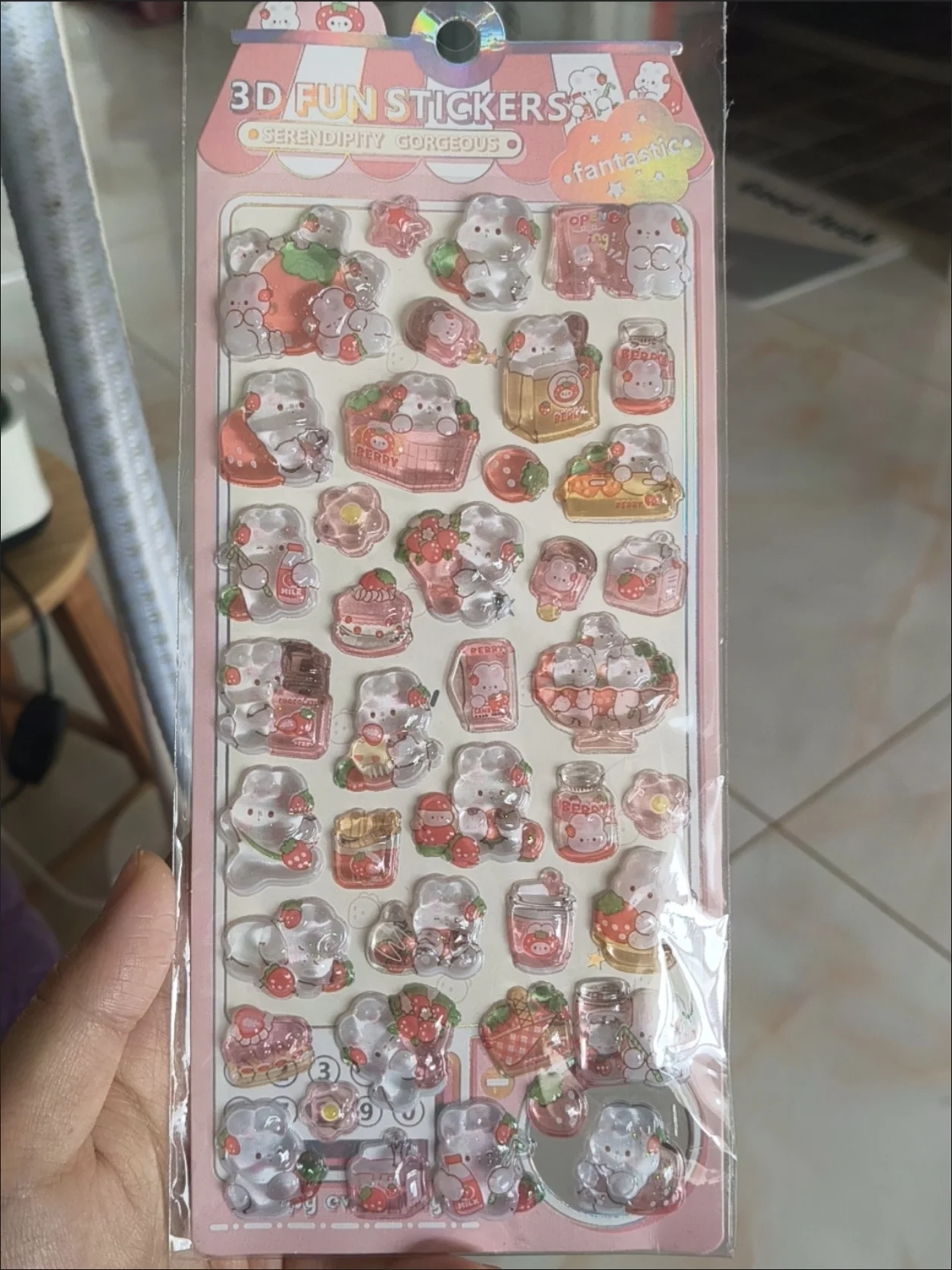 

1pc Sweet Strawberry Rabbit Cartoon 3D Relief Stickers Scrapbooking Diy Journal Stationery Sticker Deco School Supplies Gift