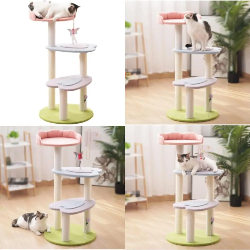 

Indoor Multi-Level Cat Tree with Scratching Posts and Hanging Balls for Cats - Indoor Climbing Tower for Feline Entertainment