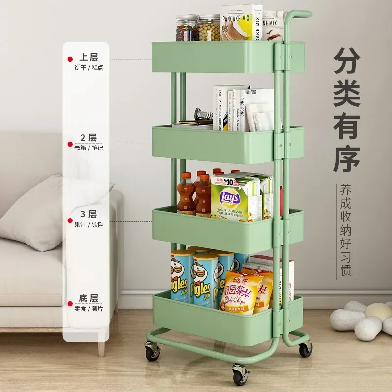 3/4 Tiers Stainless Steel Storage Rack Trolley Kitchen Bathroom Bedroom Multi Storey Snacks Storage Rack with Wheels Organizer