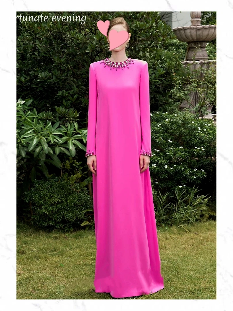 

Fortunate Evening Elegant Vintage Sweet Pink Crystal Beads Simple New Customized Formal Occasion Prom Dress Evening Party Gowns