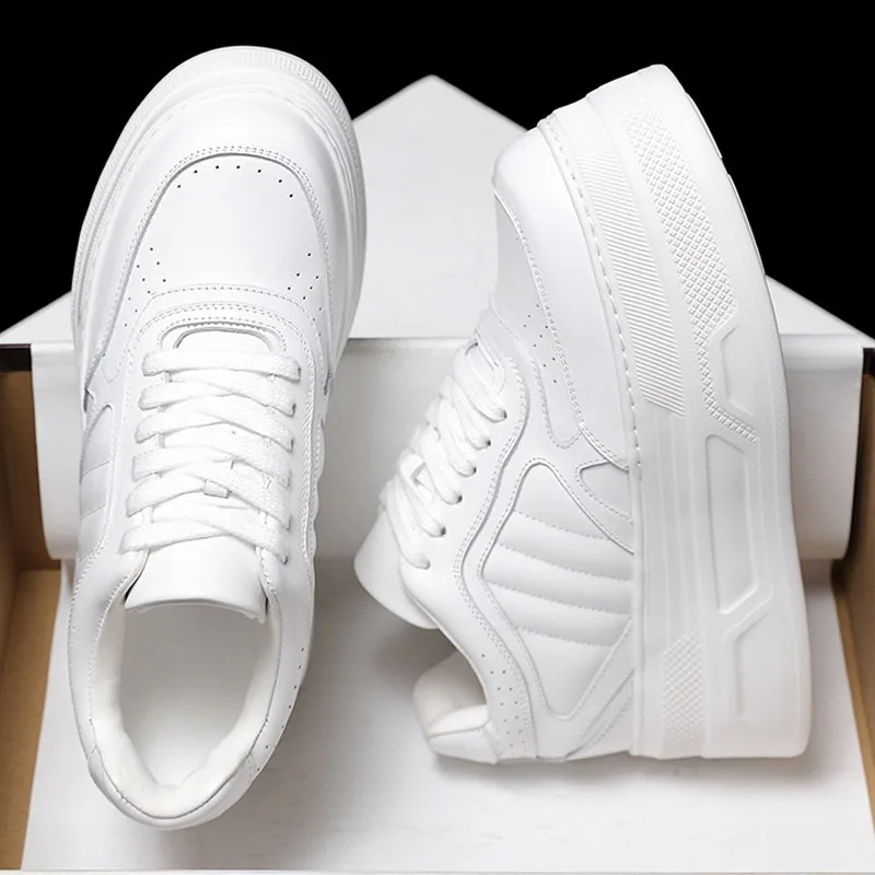

Fashion Women's White Genuine Leather Platform Sneakers Daily Wear Thick Sole Casual Shoes