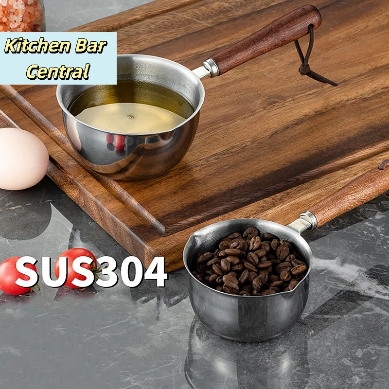 【Stainless Steel Hot Oil Pan With Wooden Handle DIY Wax Melting Pot Scented Candle Chocolate Butter Handmade Soap Jug】