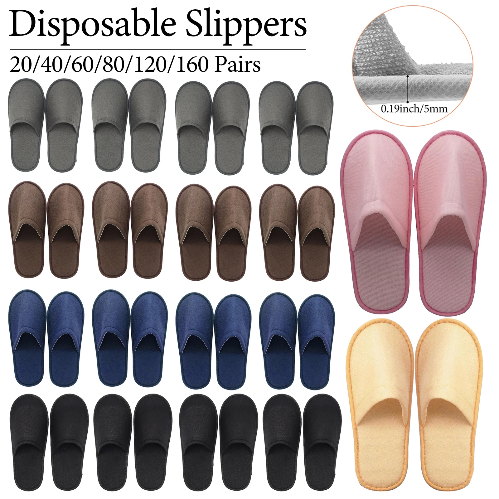 20-160 Pairs Disposable Slipper for Guest Non Slip House Slipper Washable Reusable Hotel Slipper Wedding Spa Portable Slipper