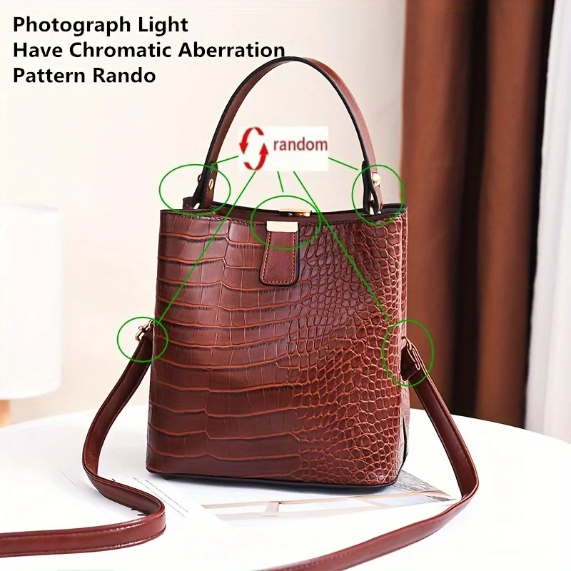 Crocodile Pattern Bucket Bag, Fashion Mini Crossbody Bag, Women\'s PU Leather Handbag & Purse