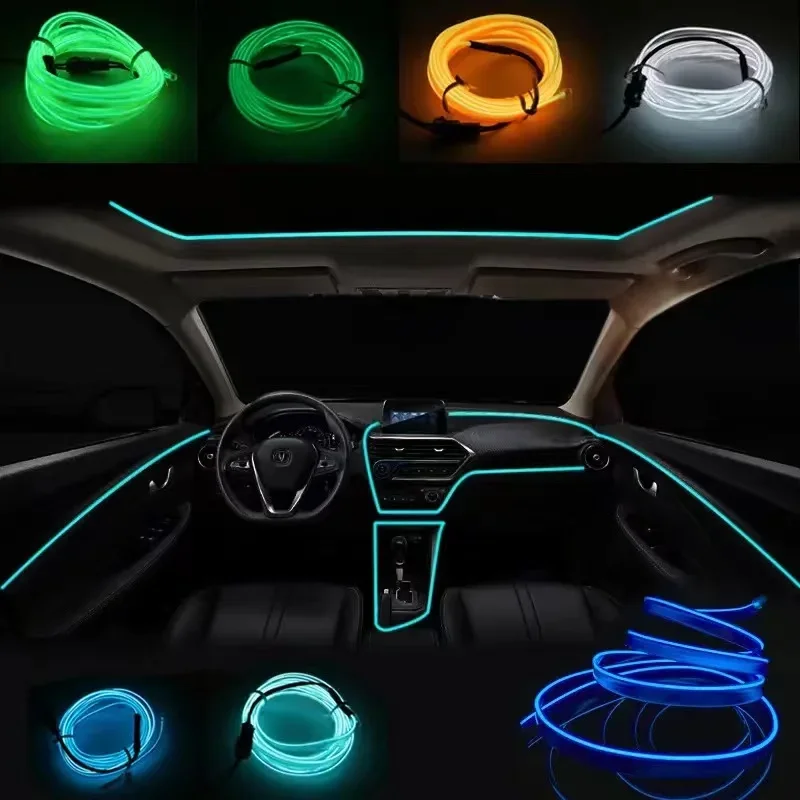 1M/3M/5M Car Interior Led Decorative Lamp EL Wiring Neon Strip For Auto DIY Flexible Ambient Light USB Party Atmosphere Diode