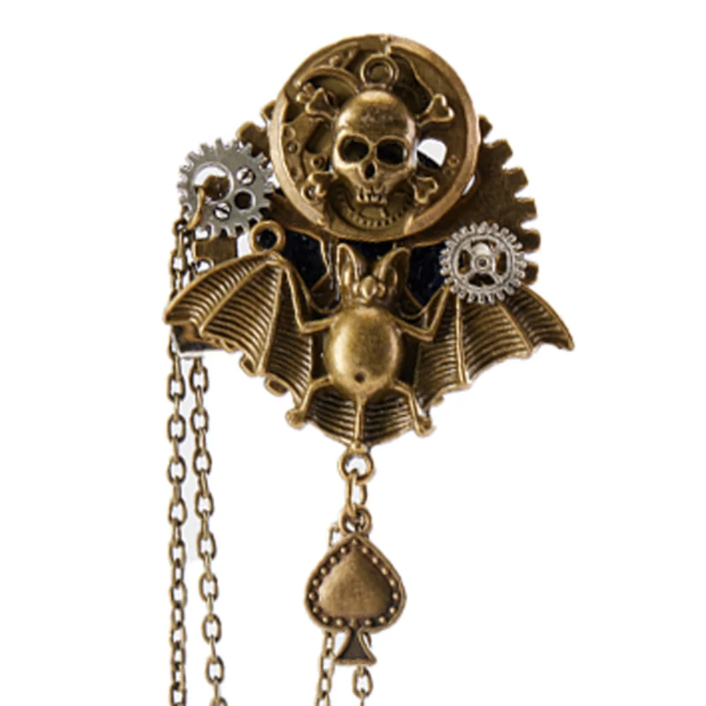 Steampunk Style Retro Brooch Punk Skeleton Bat Gear Chain Pin Dark Themed Personalized Pins Chest Flower