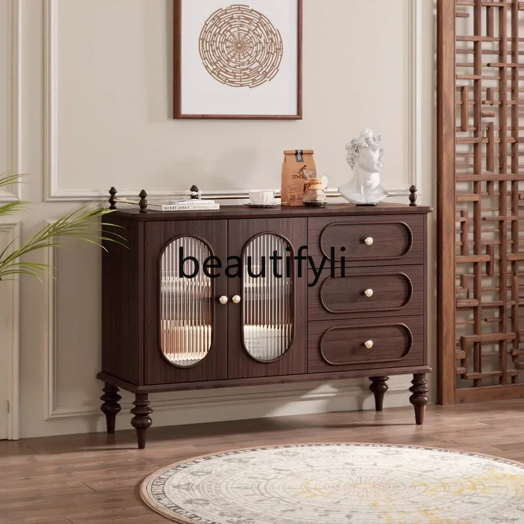 

French solid wood dining side cabinet cherry wood Roman retro Nordic light luxury Changhong glass entrance cabinetEsmt163