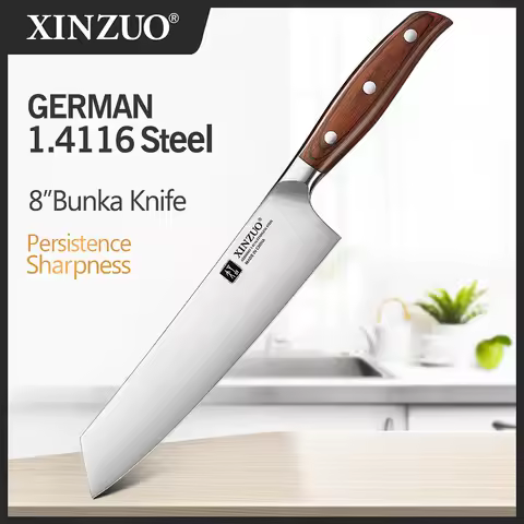 XINZUO 20.4cm Kitchen Knife Bunka Knife German Stainless Steel Blade Durable Blade With Premium Pakka Wood Handle Easy To Clean