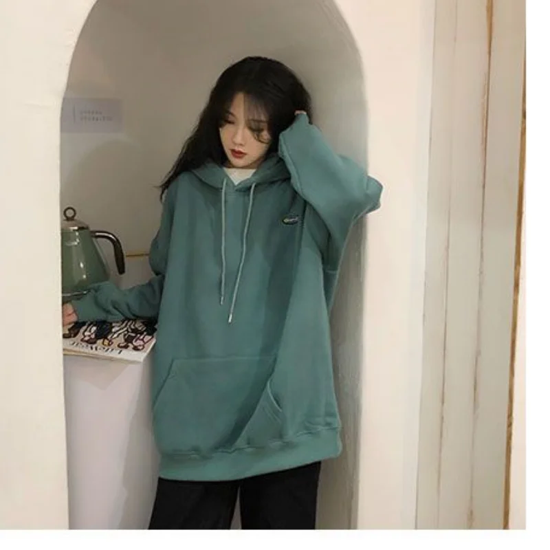 

Women's Clothing Green Vintage Street Sweatshirt Pullover Letter Printing Long Sleeves Casual Warm Oversize Baggy Ladies Tops