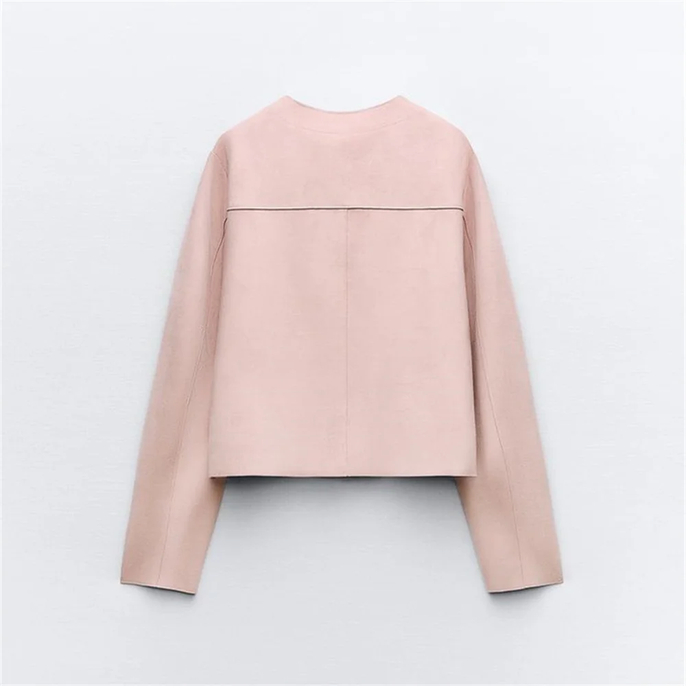 2024 Spring New Women\'s Wear Small Fragrant Round Neck Pocket Decoration with Fleece Texture Effect Short Jacket Coat