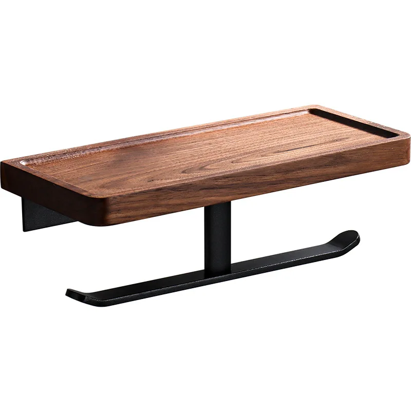 No Punching Creative Solid Wood Tissue Holder Black Walnut Roll Paper Shelf  Toilet Paper Box Toilet Phone Storage Rack