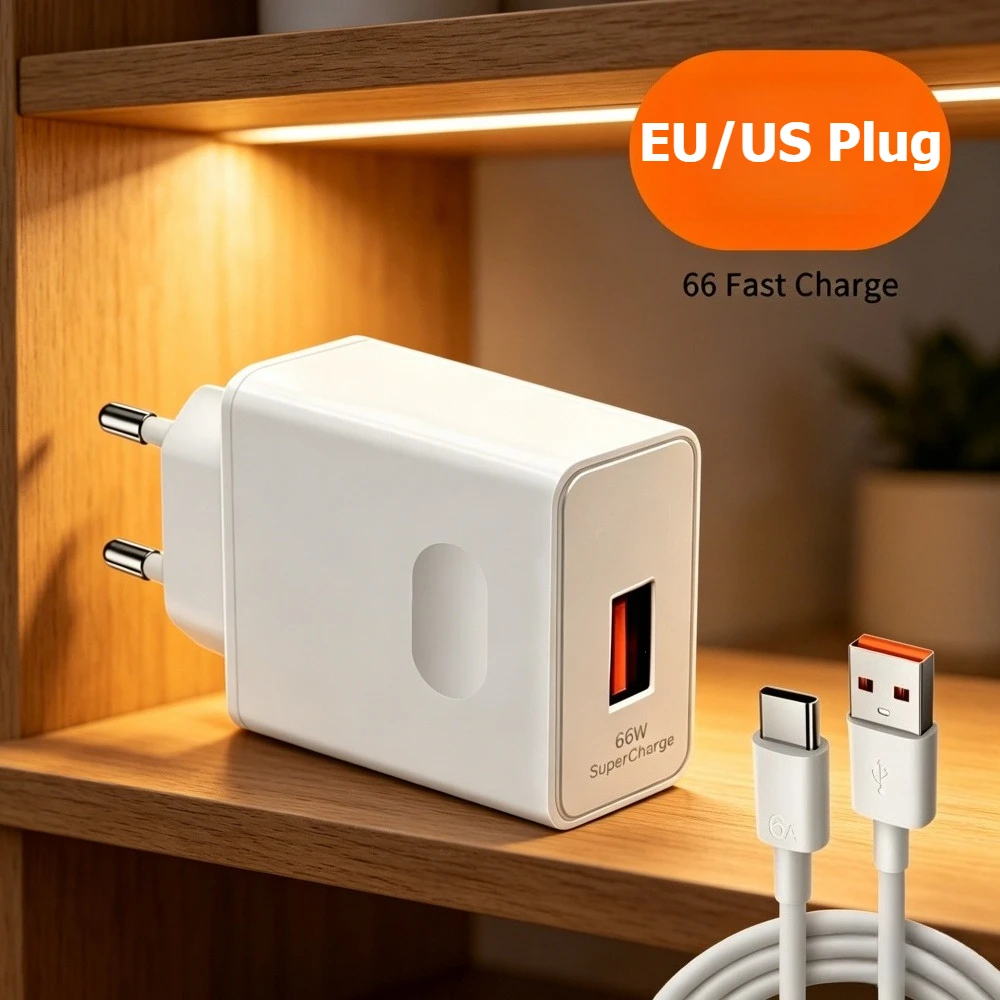 66W USB Fast Charger with 6A Type-C Cable Compatible with Charge Phones Quick Charge For iPhone Xiaomi Samsung Huawei Mate Nova