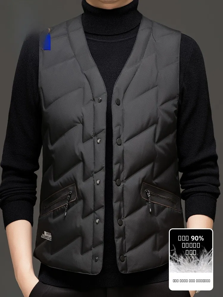 

Lnd Men's Lightweight down Vest Zipper ket Autumn Winter Dad's Sle Warm Svel Jaet Faion Urban Busin Casual