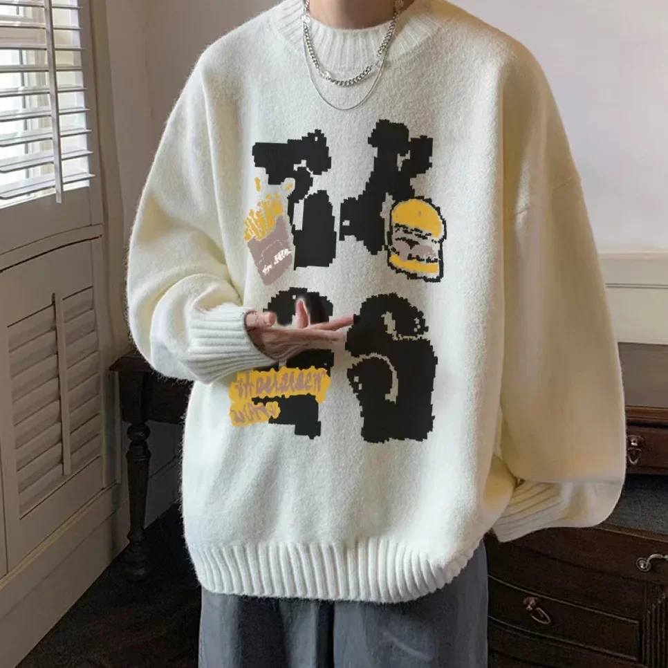 

New soft and waxy lazy style sweater for boys Hong Kong style handsome versatile loose knitted sweater round neck sweater jacket