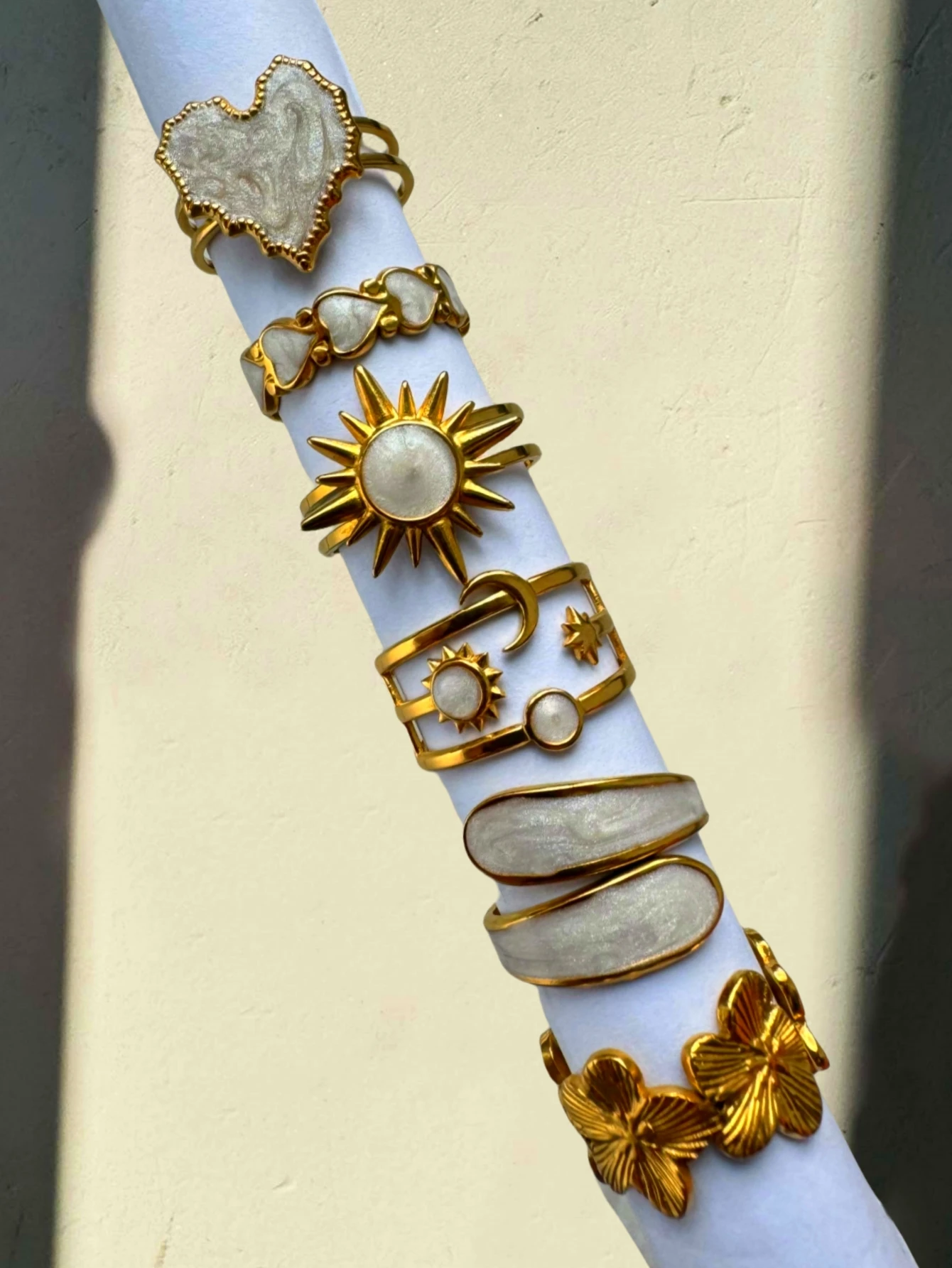 6-Piece Fashionable Heart-Shaped Sun-Moon Sunflower Geometric Irregular Glitter Drip Ring Set Women's Holiday Party Jewelry NEW