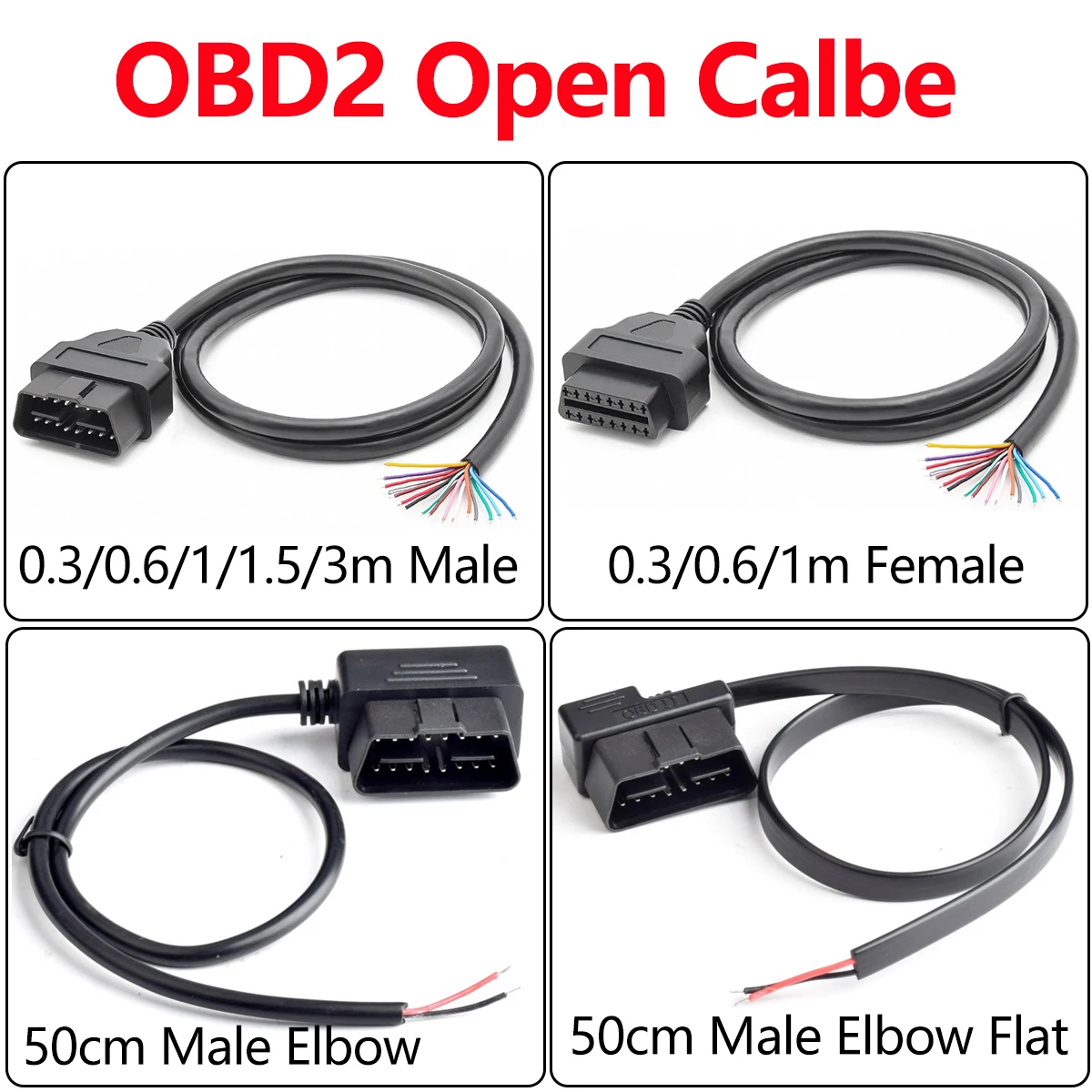 OBD2 16Pin Male Plug Connector Extension Adapter OBD Cable OBDII EOBD ODB2 16 Pin OBD 2 Adaptor Opening Female Cable 