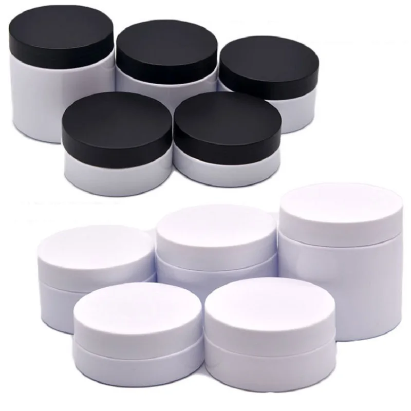 

24Pcs Plastic Container Empty White Cream Jar 50g 80g 100g 150g 200g Matte White Black Lid Packaging Cosmetic Wide Mouth Bottles