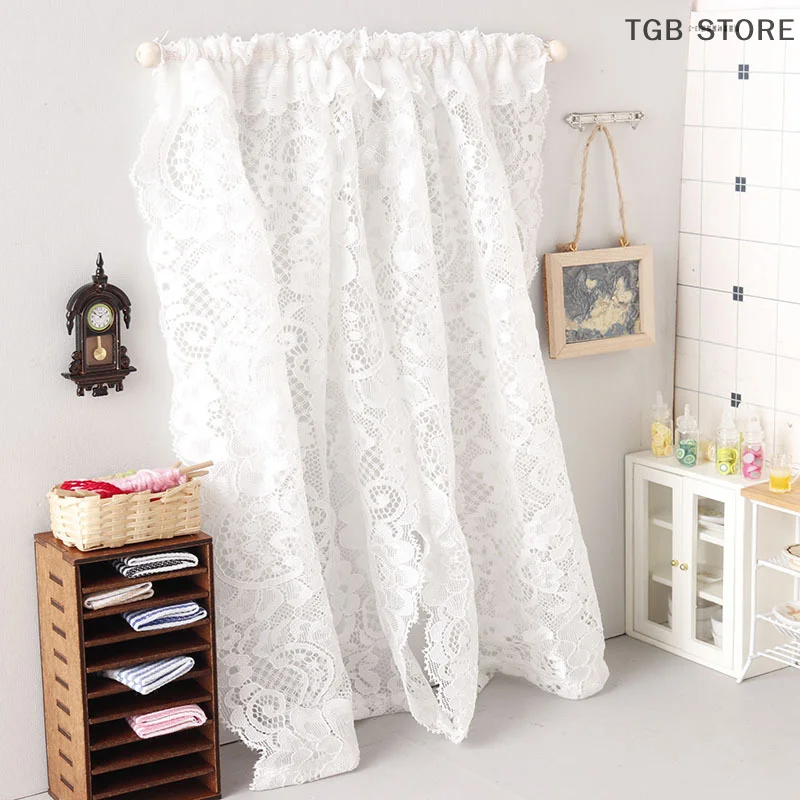 1/12 Scale Lace Curtain Miniature Dollhouse Bedroom Furniture Decor Toy Dolls House Accessories for Micro Scene Photo Props