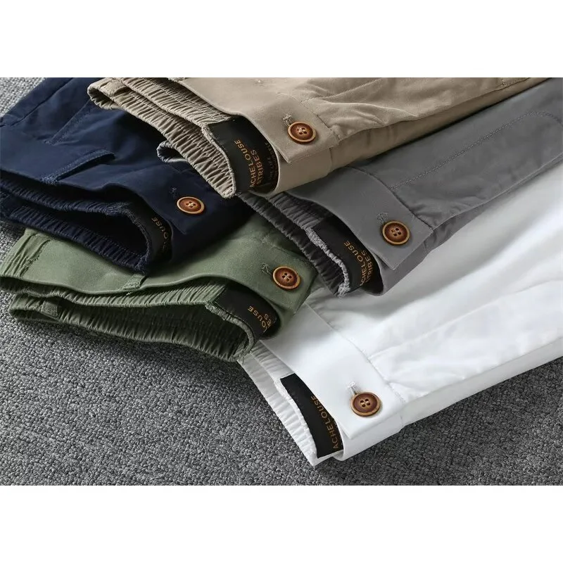 KIDWHXR Herren-Shorts, Sommer, schlicht, einfarbig, hohe Taille, gerade geschnittene Shorts, elastische Taille, lockere Sport-Freizeit-Shorts für Herren – Detail 2