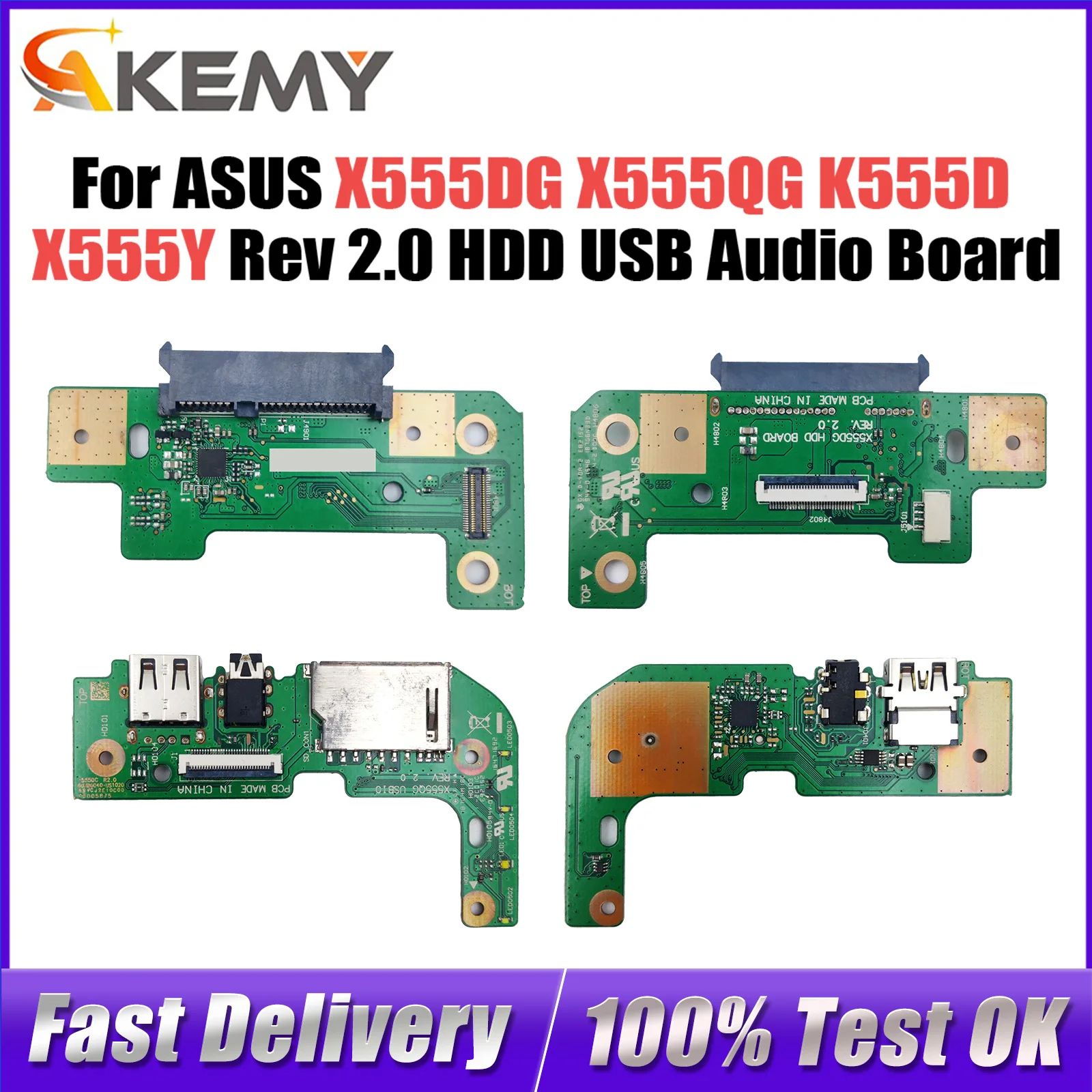 For Asus X555DG X555QG Series HDD Hard Disk Drive USB Audio Board K555D X555Y X555B REV:2.0 100% Tested Fast Ship