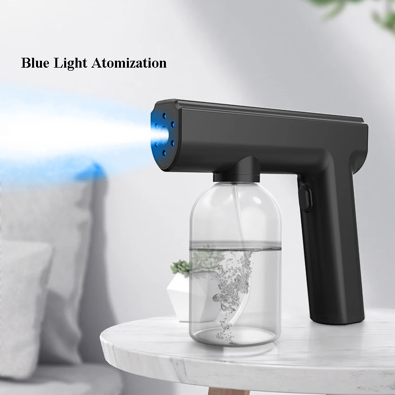 Pistola pulverizadora de desinfección Nano inalámbrica, atomizador portátil de mano recargable por USB, pulverizador esterilizador de luz azul para el hogar, 300ml