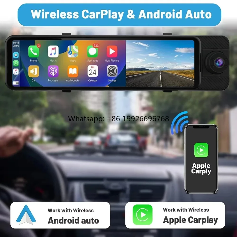 

Three-recording Media Rearview Mirror Driving Recorder With Carplay Android Auto 10 Inch 1080P Car Dashcam manufacturer